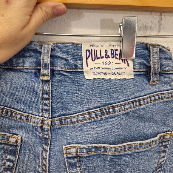 WOMENS PULL & BEAR SIZE EUR 34 USA 2 CRUVEY BLUE WASH MOM TAPERED DENIM JEANS - Picture 4 of 12